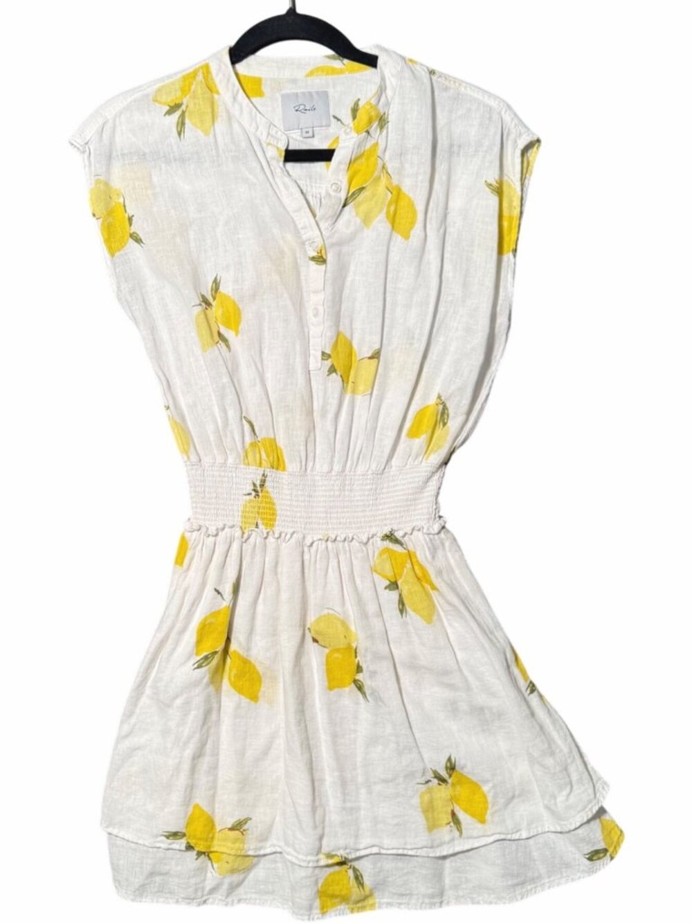 Rails Women's Angelina Mini Dress XS White Citronnade Lemon Print Linen Blend